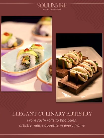 A collage of elegant culinary artistry, from delicate sushi rolls to fluffy bao buns. This demonstrates our belief that artistry meets appetite in every frame.