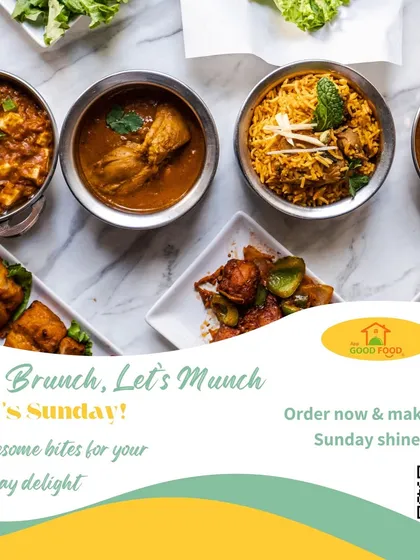 Let's brunch, let's munch. This Sunday spread features a variety of wholesome bites, including paneer masala, chicken curry, and biryani, to make your Sunday shine.