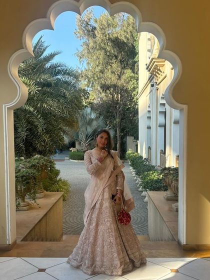 A full-length view of our popular pastel chikankari lehenga, perfect for creating an elegant and memorable look.