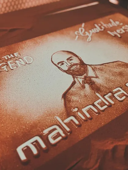 A tribute to the legacy of Mr. Iyer of Mahindra Finance. This sand art was part of a special farewell performance celebrating his three decades of contribution, showing how my art can be used to honor key figures within an organization.