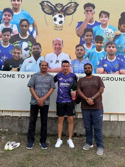 Our management with a member of the Odisha FC coaching staff. We are proud to offer our professional facilities to top-tier teams.