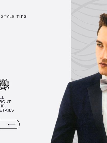 Style is all about the details. This image highlights the perfect pairing of a classic suit, a crisp shirt, and a complementary bow tie.