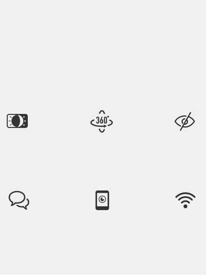 A feature icon list for the EZVIZ TY1 camera, highlighting its capabilities such as HD video, 360-degree view, smart tracking, two-way talk, and Wi-Fi connectivity.