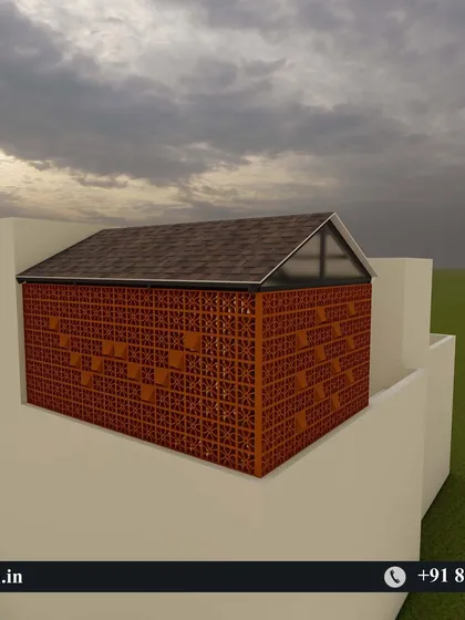 An overview render showing the complete terrace enclosure concept. This visualization helps in understanding the scale of the project and how the jali walls will define the entire outdoor space.