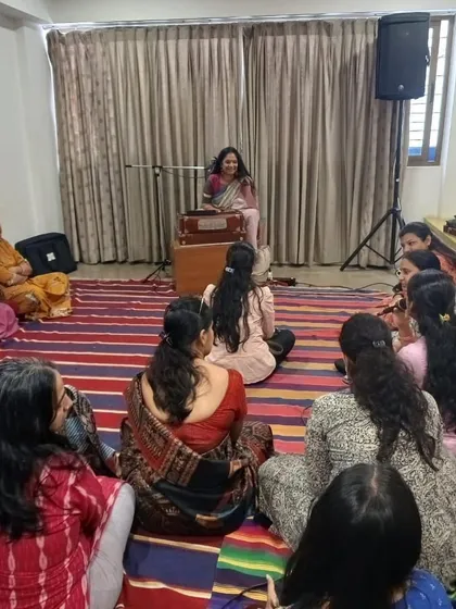 Facilitating a workshop for Bhavageethe lovers at the Indian Music Experience Museum. I also love conducting musical workshops for children at schools and private events.
