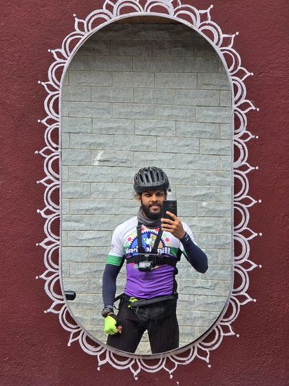 A mirror selfie during a ride break. Every moment of the journey is worth capturing.