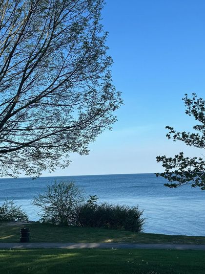 A scenic shot of the ocean view, providing context for the location.