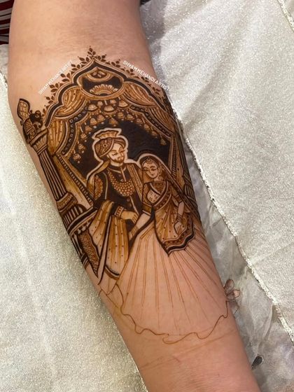 The first stage of a couple portrait, showing the clean outlines before the filling and shading begins.