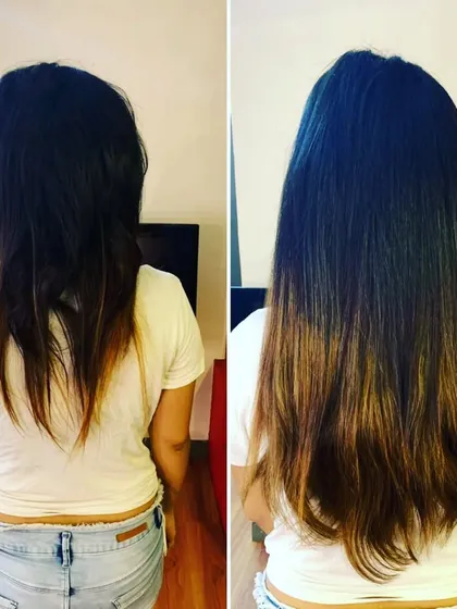 The focus here was on filling out the lower half of her hair. The added extensions create a thicker, more substantial look, eliminating the appearance of thin ends.