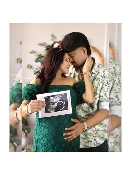 A collage featuring a precious moment with the sonogram picture, a tangible connection to the baby they're waiting for.