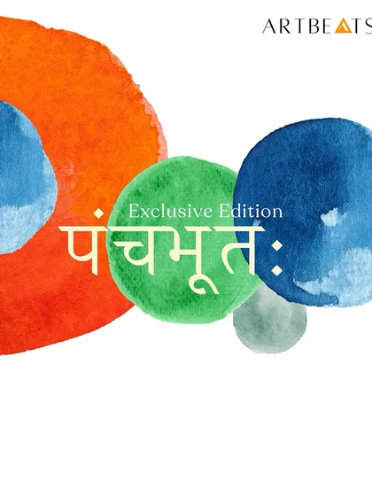 This is the core graphic I designed for my 'Panchabhuta' collection. The five watercolor circles represent the elements of earth, water, fire, air, and space, capturing the essence of the natural harmony that inspired this exclusive series of scarves and pocket squares.