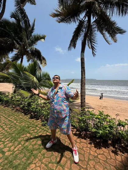 Soaking in the Goa sun. The beach, the palm trees, the perfect backdrop for a destination wedding party.