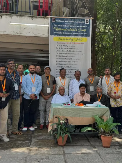 A group photo with fellow artists at the National Artist's Camp in Kalaburagi, Karnataka.