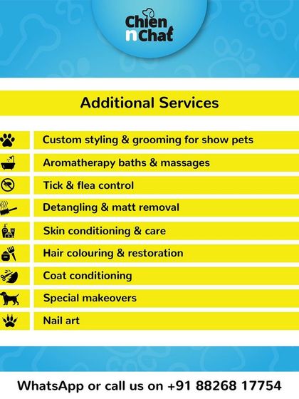Check out our list of additional services, including custom styling, aromatherapy baths, detangling, and even nail art.