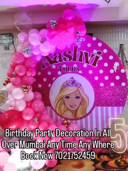 For the ultimate Barbie fan, I created this fabulous pink-themed birthday decoration. The setup includes a sparkling backdrop with Barbie's silhouette, life-sized cutouts, and a balloon arrangement in shades of pink and white.