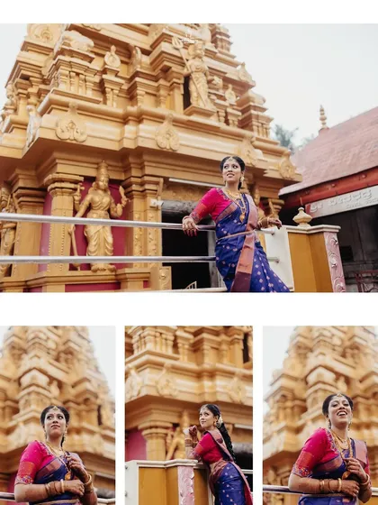 A duplicate of ID 450, this collage showcases a bride's expressive portraits against a temple backdrop.