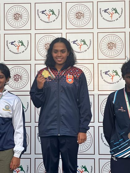 On the podium at the SGFI Nationals in Rajkot, Nirmayee Ambetkar stands tall after her gold medal performance.