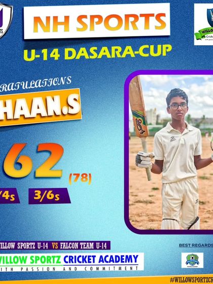 A phenomenal innings by Ishaan S. in the U-14 Dasara Cup, scoring 162 runs. This performance showcases the big-match temperament we nurture in our players.