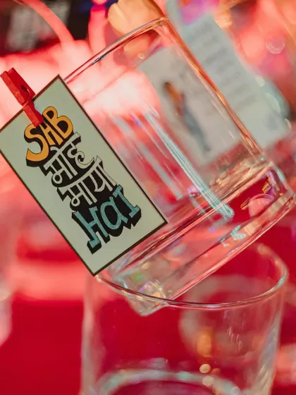 "Sab Moh Maya Hai" - a fun and quirky tag on the bar glasses. We love adding these little touches of humour.
