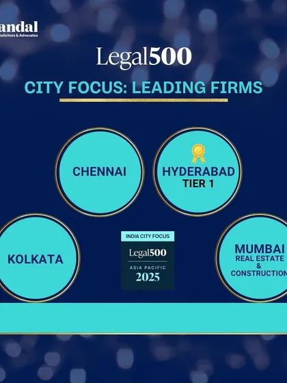 Our offices in key commercial hubs like Hyderabad, Chennai, Kolkata, and Mumbai have been recognized as leading firms by Legal500. This geographic strength ensures we can provide seamless and effective dispute resolution services to our clients across India.
