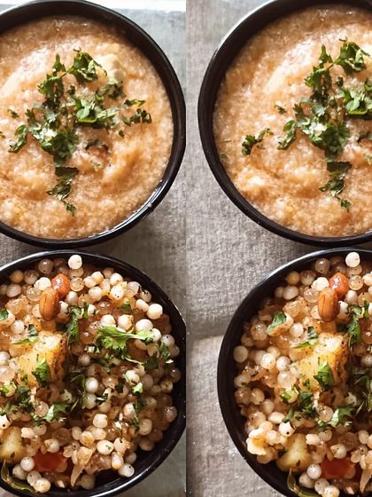 A combination of two popular fasting dishes: Swank Pulao and Sabudana Khichdi. Perfect for sharing or for a hearty meal.