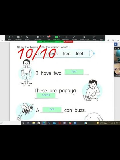 I love celebrating my students' progress. Here is a completed online worksheet where a student scored 10 out of 10 on their phonics exercise. We use these to gently check understanding of concepts like filling in the blanks with the correct words.