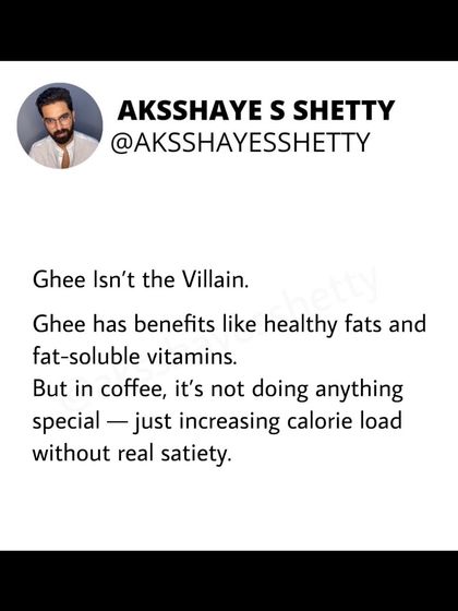 The trend of adding ghee to coffee, or "Bulletproof Coffee," claims to boost focus and burn fat. In reality, it just adds a significant number of calories without providing real satiety. Use ghee in your cooking, not as a magic drink.
