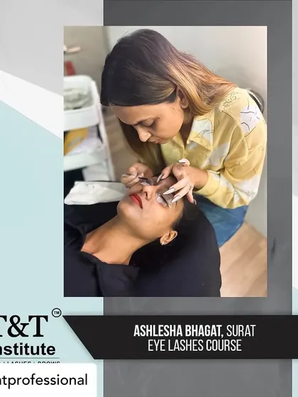 Another shot of my student perfecting her lash application technique. This one-on-one guidance is crucial for mastering the fine motor skills required for professional lash artistry.