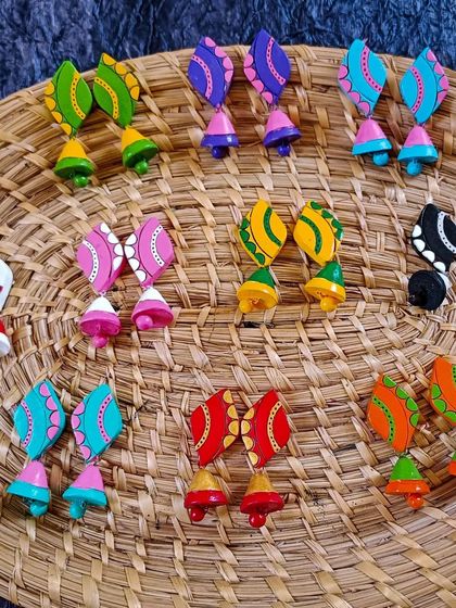 A duplicate image of the colorful paisley and jhumka danglers.