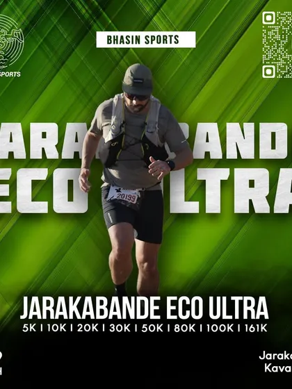 A fully equipped trail runner navigating the Jarakabande course. We support our athletes whether they're running a quick 5K or tackling a 161K ultra-marathon.