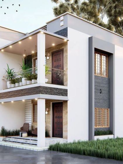 An identical side view of the two-story home, providing a comprehensive look at its three-dimensional form.