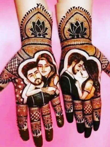 A very modern and realistic portrait design. The shaded portraits of the couple are the main focus, perfect for those who want a contemporary look.