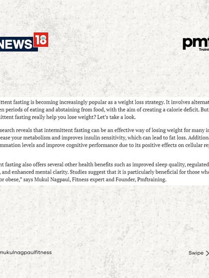 Is intermittent fasting right for you? In this News18 article, I discuss the pros and cons, explaining how its effectiveness depends on your individual body type and nutritional needs.