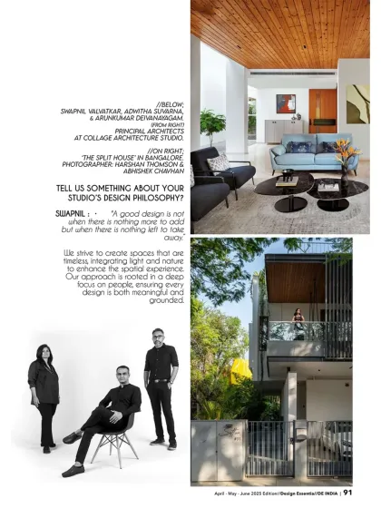 The Design Essentia spread also included a feature on our studio's design philosophy and a portrait of our principal architects, reinforcing our collaborative approach.