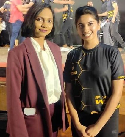 With the principal of Silicon City School at our Prayaan 2022 event. It's wonderful to have the support of educators in our community.