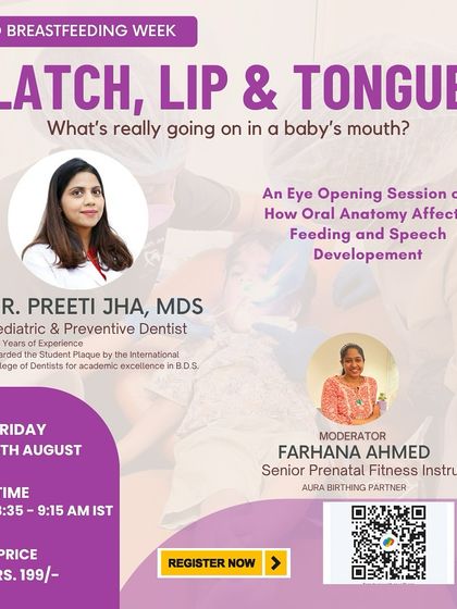 This flyer announces a specialized session on infant oral anatomy with a pediatric dentist. We delve into how latch, lip, and tongue ties can affect feeding and speech, providing eye opening information that is crucial for early development.