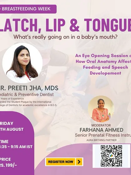 This flyer announces a specialized session on infant oral anatomy with a pediatric dentist. We delve into how latch, lip, and tongue ties can affect feeding and speech, providing eye opening information that is crucial for early development.