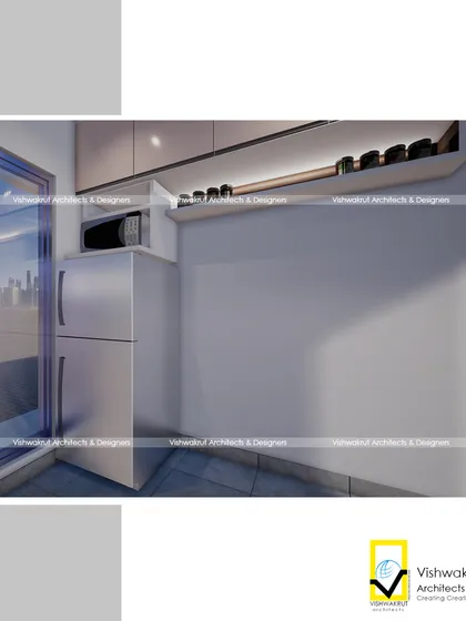 A 3D render showing the spice rack and microwave unit in a proposed kitchen design. We plan for every detail to ensure the final kitchen is perfectly organized.