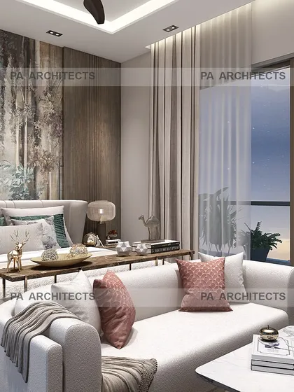 For this master bedroom, we designed a luxurious and serene retreat. The design features a statement art piece behind the bed, a comfortable seating area, and soft, layered lighting to create a warm and inviting atmosphere.