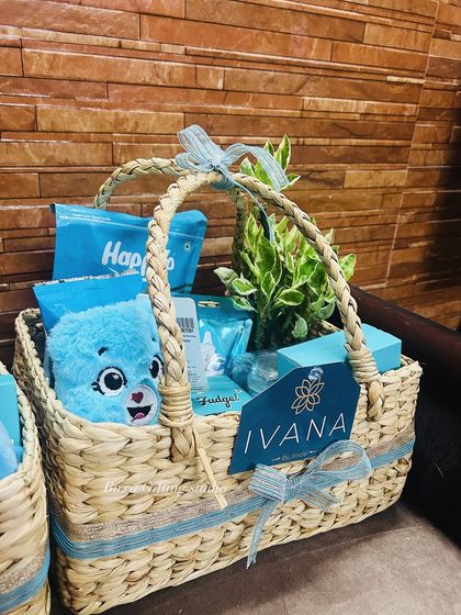 Another beautiful shot of the Ivana branded hamper, highlighting the thoughtful curation of products that match the brand's aesthetic.