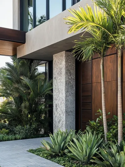 When greenery blends with wood, stone, and metal, facades transform into living works of art. This entrance combines vibrant plants with natural materials for a layered, sustainable, and eco-friendly approach to modern architecture.