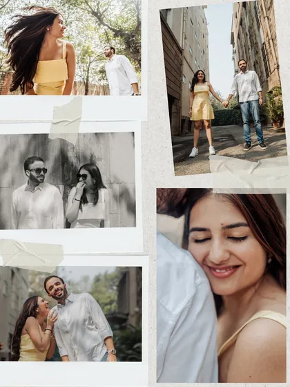 A Polaroid-style collage capturing the fun and candid moments from their city shoot. It shows their playful interactions and the genuine smiles we captured throughout the day.