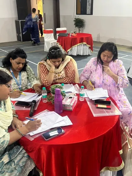 Teachers deeply engaged in a session during the Capacity Building Workshop. These collaborative exercises help our educators enhance their skills in assessment and teaching techniques.