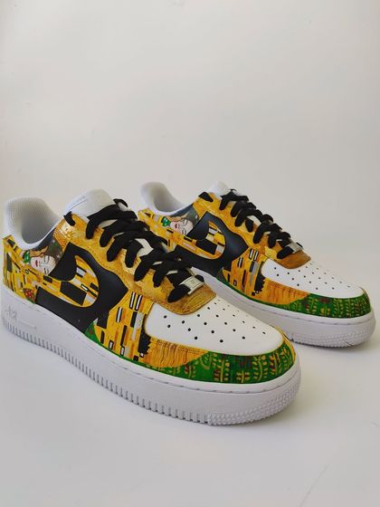 "The Kiss" by Gustav Klimt, recreated on a pair of Nike Air Force 1s. This was one of my most rewarding custom pairs, and the painting just keeps growing on me.