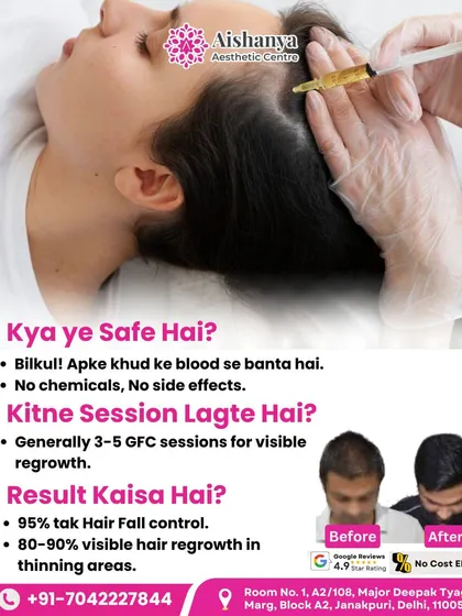 Is GFC treatment safe? How many sessions will you need? I answer your most pressing questions here. This treatment is completely natural, has no side effects, and can control hair fall by up to 95%.