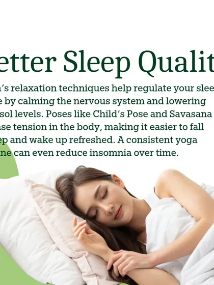 An infographic detailing how yoga's relaxation techniques improve sleep quality by calming the nervous system.