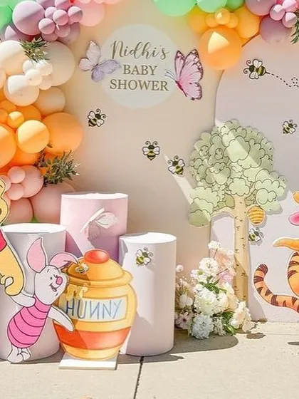 The full Winnie the Pooh character set, including Pooh, Piglet, and Tigger, ready for a fun-filled baby shower.