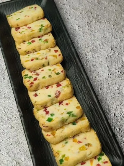 Colorful tuti-frutti cookies, a nostalgic and popular treat in India.