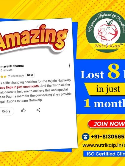 "A life changing decision for me." This client lost 8 kgs in just one month and gives kudos to the entire team, with special thanks to Padma mam for her counseling.