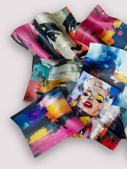 "Marilyn in Bloom," a vibrant pop-art sculpture that fuses iconic imagery of Marilyn Monroe with abstract textures and colors.